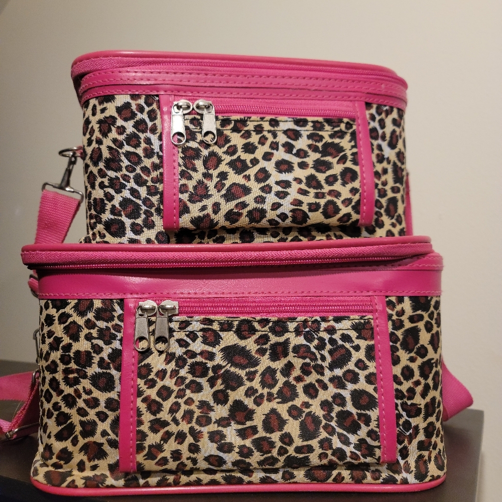 Leopard Print Travel Bag with Pink Accents